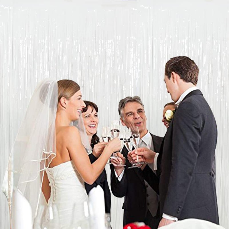 TONIFUL 3Pcs White Metallic Tinsel Foil Fringe Curtains, 3.28ft x 6.56ft White Photo Booth Backdrop Streamer Curtain,Photo Booth Props, Bachelorette Party Supplies, Birthday, Christmas,New Year Decorations - Image 3